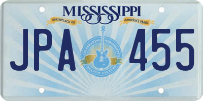MS license plate JPA455