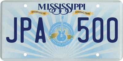 MS license plate JPA500