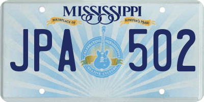 MS license plate JPA502