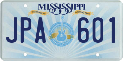 MS license plate JPA601