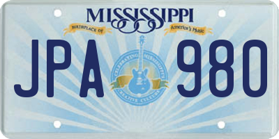 MS license plate JPA980