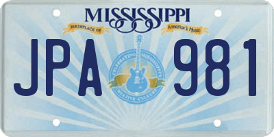 MS license plate JPA981
