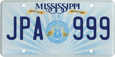 MS license plate JPA999