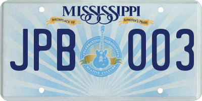 MS license plate JPB003