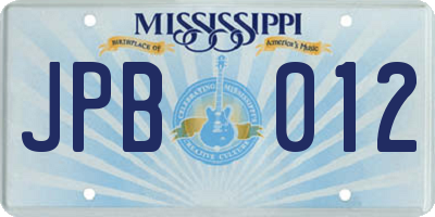 MS license plate JPB012