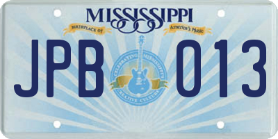 MS license plate JPB013