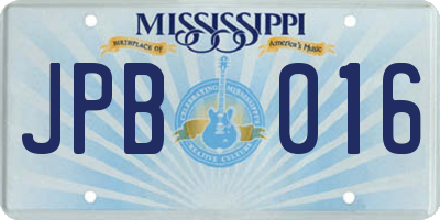 MS license plate JPB016