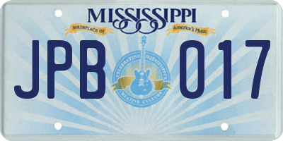 MS license plate JPB017
