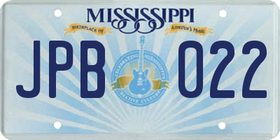 MS license plate JPB022