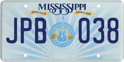 MS license plate JPB038