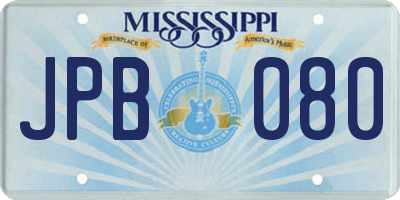 MS license plate JPB080