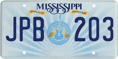 MS license plate JPB203