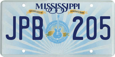 MS license plate JPB205