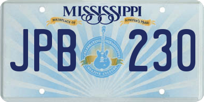 MS license plate JPB230