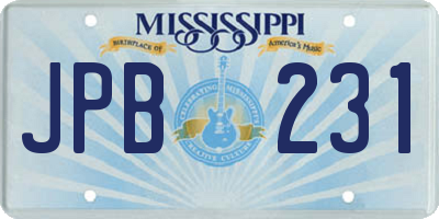 MS license plate JPB231