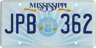 MS license plate JPB362
