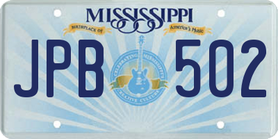 MS license plate JPB502