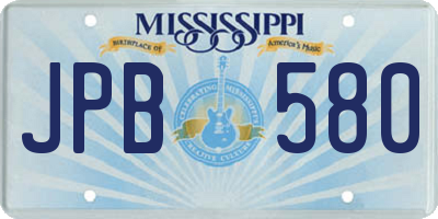 MS license plate JPB580