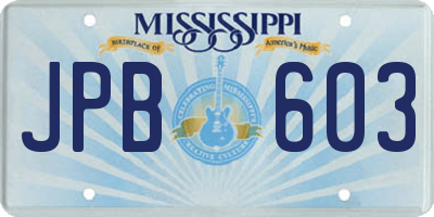 MS license plate JPB603