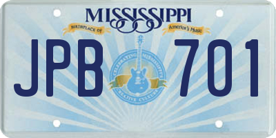 MS license plate JPB701