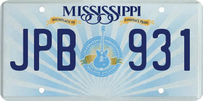 MS license plate JPB931