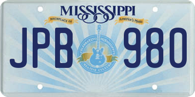 MS license plate JPB980