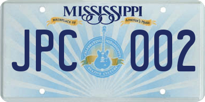 MS license plate JPC002