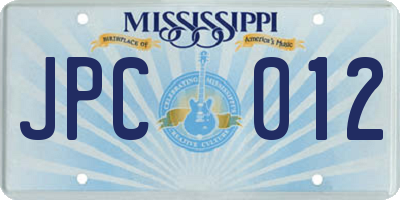 MS license plate JPC012