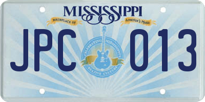 MS license plate JPC013