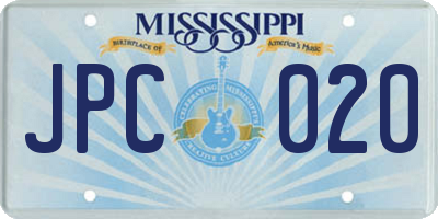 MS license plate JPC020
