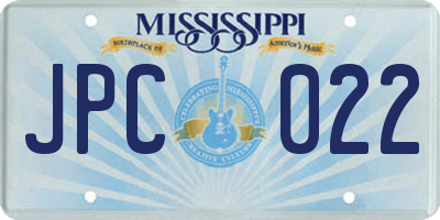 MS license plate JPC022