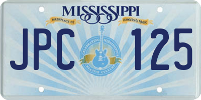MS license plate JPC125