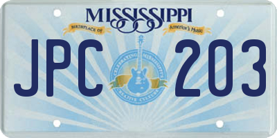 MS license plate JPC203