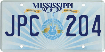 MS license plate JPC204