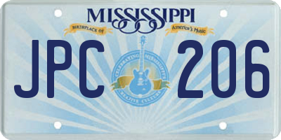 MS license plate JPC206