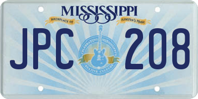 MS license plate JPC208