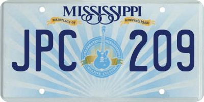 MS license plate JPC209