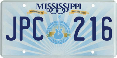 MS license plate JPC216