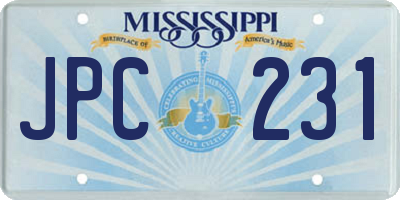 MS license plate JPC231