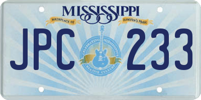 MS license plate JPC233