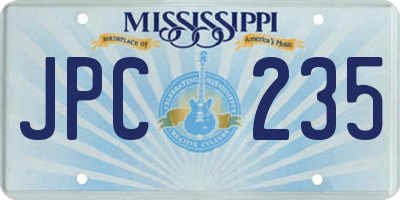 MS license plate JPC235