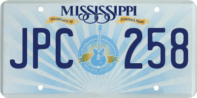 MS license plate JPC258