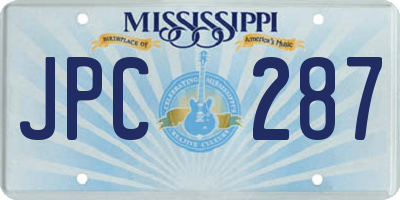 MS license plate JPC287