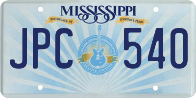 MS license plate JPC540