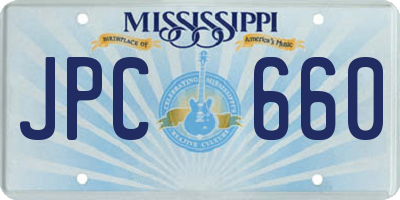 MS license plate JPC660
