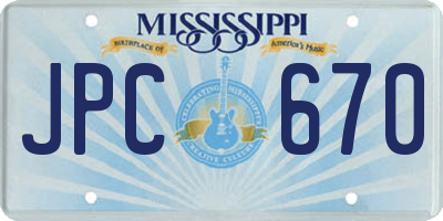 MS license plate JPC670