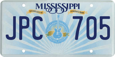MS license plate JPC705