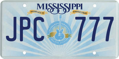 MS license plate JPC777