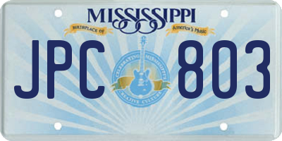MS license plate JPC803