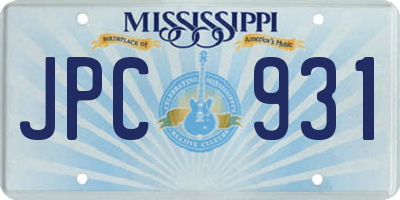 MS license plate JPC931